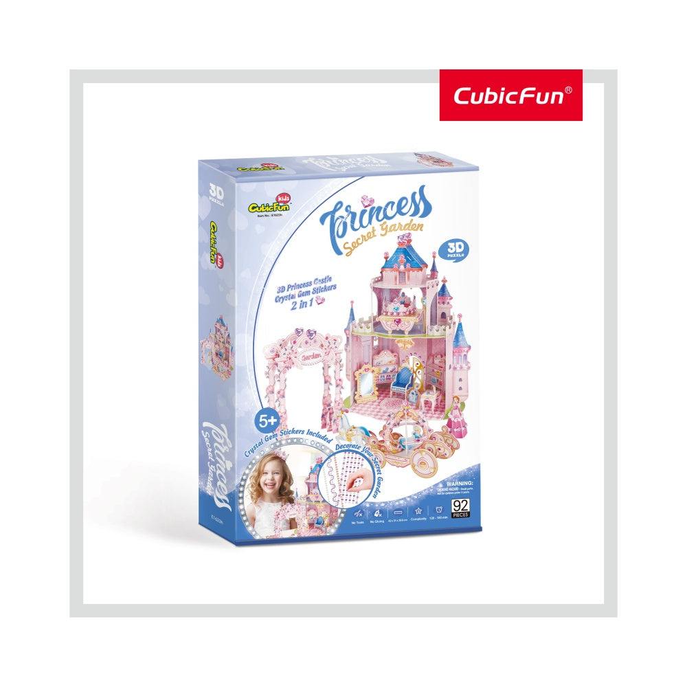 PUZZLE 3D + STICKERE GRADINA SECRETA A PRINTESEI 92 PIESE - CUBICFUN (CUE1623H) - Libelula Vesela - Jucarii