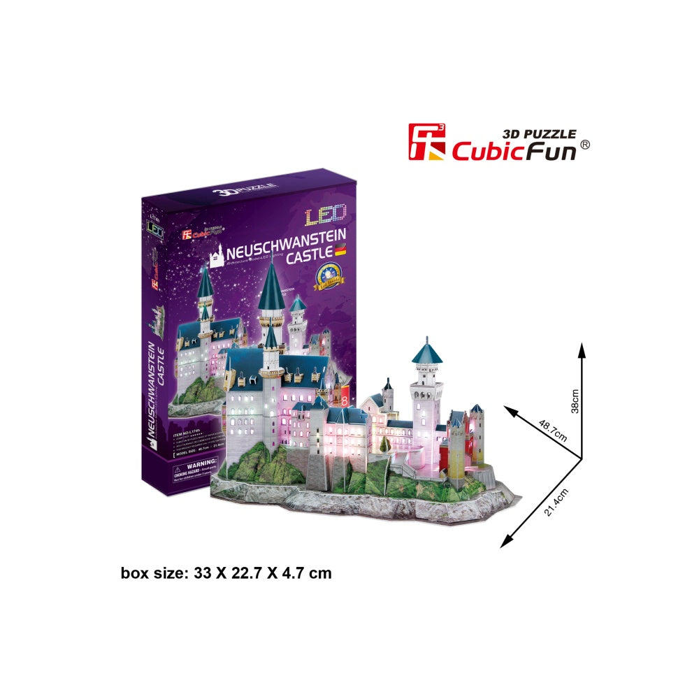 PUZZLE 3D LED CASTELUL NEUSCHWANSTEIN 128 PIESE - CUBICFUN (CUL174H) - Libelula Vesela - Jucarii