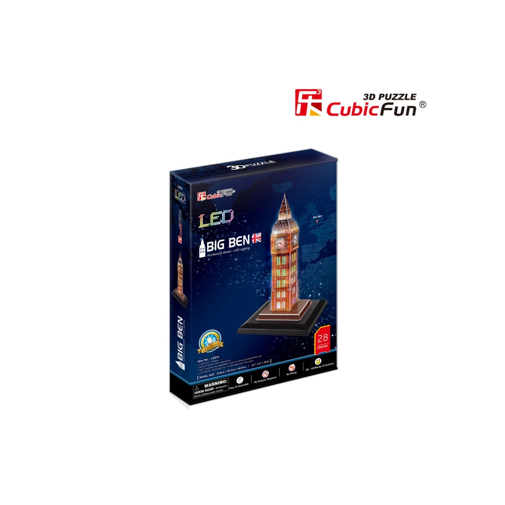 PUZZLE 3D LED BIG BEN 28 PIESE - CUBICFUN (CUL501H) - Libelula Vesela - Jucarii