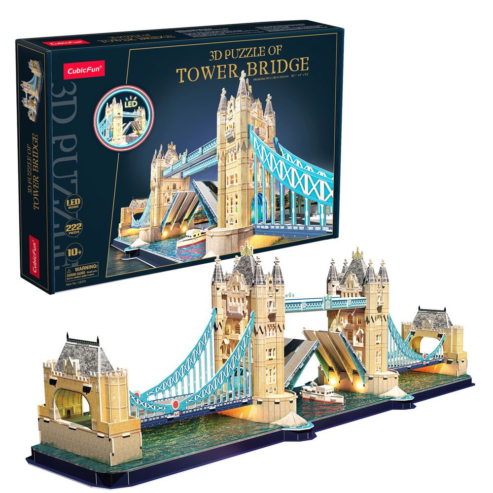 CUBIC FUN - PUZZLE 3D LED TOWER BRIDGE 222 PIESE - CUBIC FUN (CUL531h) - Libelula Vesela - Jucarii