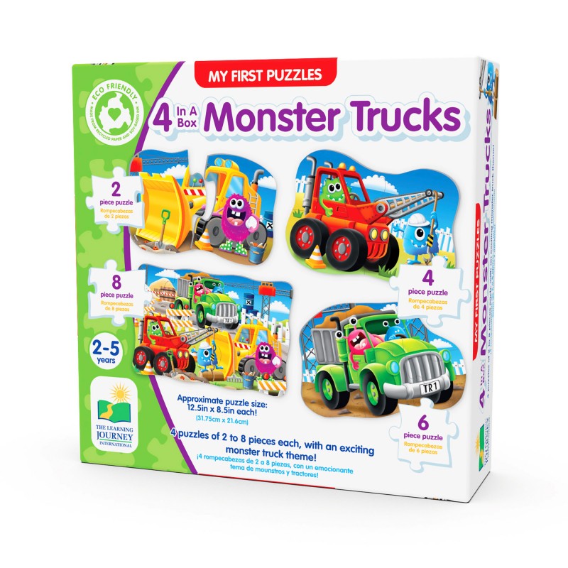 SET PRIMELE MELE 4 PUZZLE-URI MONSTER TRUCK - THE LEARNING JOURNEY (TLJ628140) - Libelula Vesela - Jucarii
