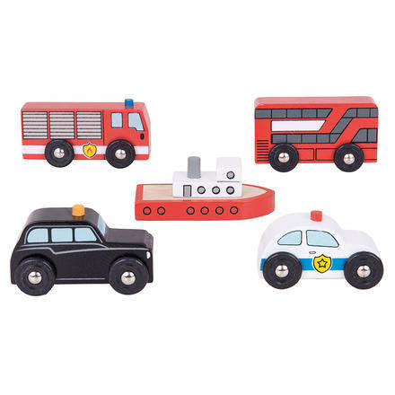 SET 5 VEHICULE DIN LEMN - BIGJIGS (BJT064) - Libelula Vesela - Jucarii