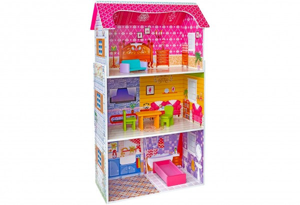 CASUTA PENTRU PAPUSI DIN LEMN LEGNOLAND CU 2 ETAJE SI MOBILIER INCLUS 93 CM INALTIME - GLOBO (GL39520) - Libelula Vesela - Jucarii