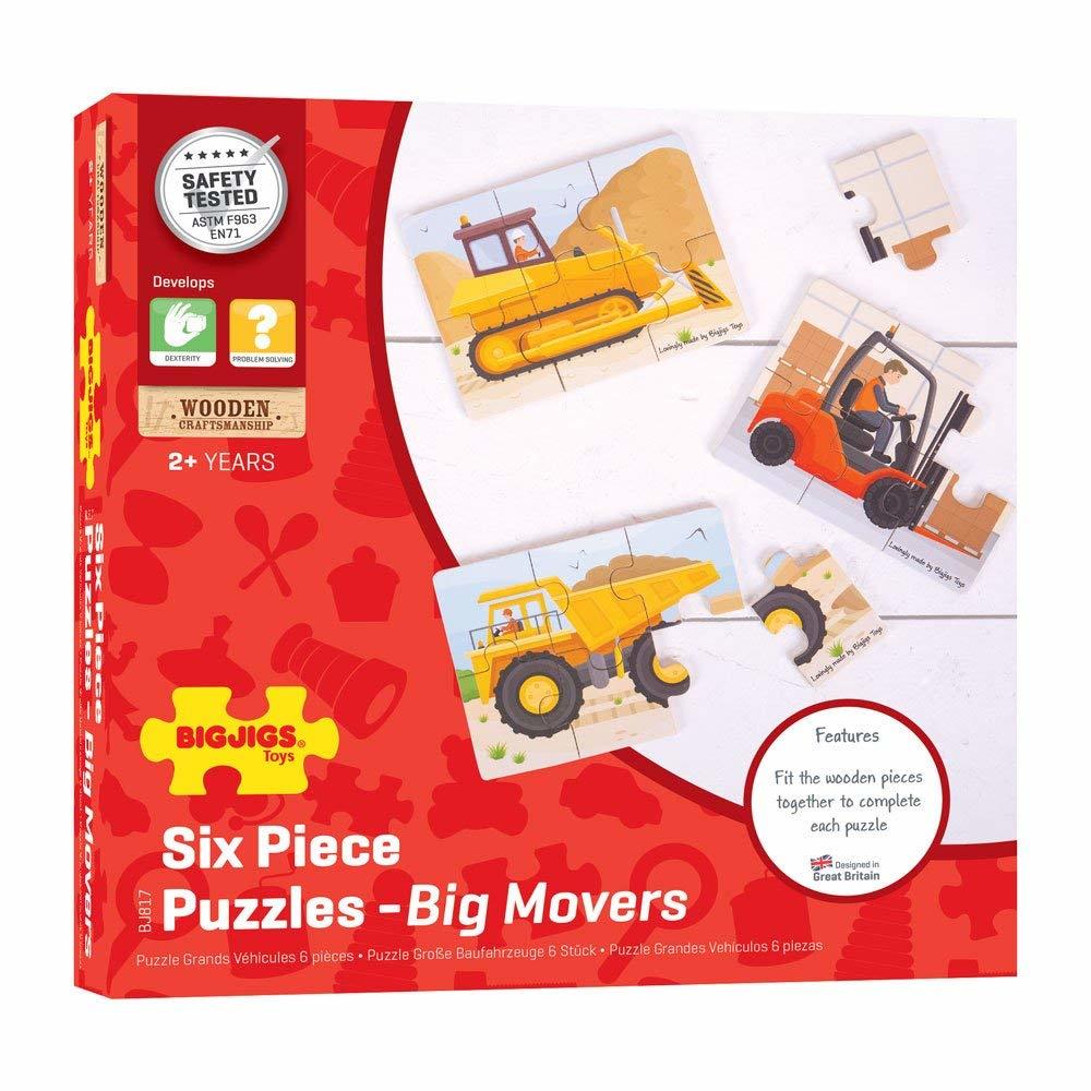 SET 3 PUZZLE DIN LEMN - VEHICULE PENTRU CONSTRUCTII - BIGJIGS (BJ817) - Libelula Vesela - Jucarii