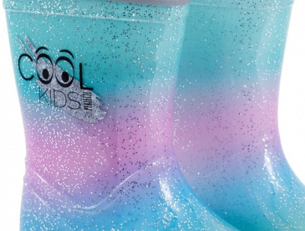 CIZME DE CAUCIUC CU MARGINE REFLECTORIZANTA - MARIMI 22-31 ROZ ALBASTRU - PERLETTI (PE15597) - Libelula Vesela - Incaltaminte