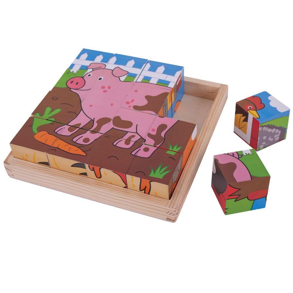 PUZZLE CUBIC - ANIMALUTE DE LA FERMA - BIGJIGS (BJ798) - Libelula Vesela - Jucarii