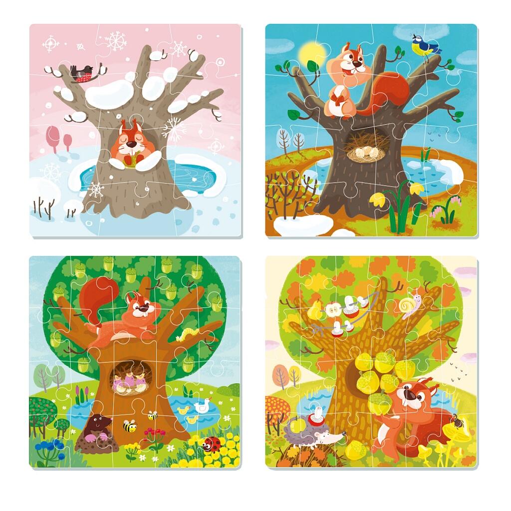 PUZZLE 4 IN 1 - ANOTIMPURILE (12, 16, 20, 24 PIESE) - DODO (DO300125) - Libelula Vesela - Jucarii
