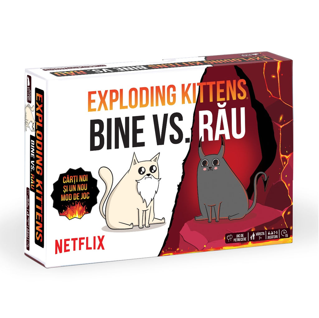 JOC DE SOCIETATE EXPLODING KITTENS: BINE VS RAU - EXPLODING KITTENS (EKIEK12RO) - Libelula Vesela - Jucarii