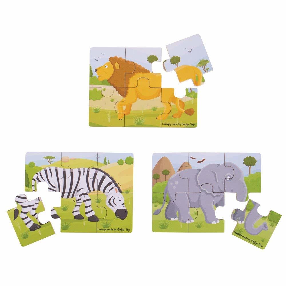 SET 3 PUZZLE DIN LEMN - JUNGLA VESELA - BIGJIGS (BJ818) - Libelula Vesela - Jucarii