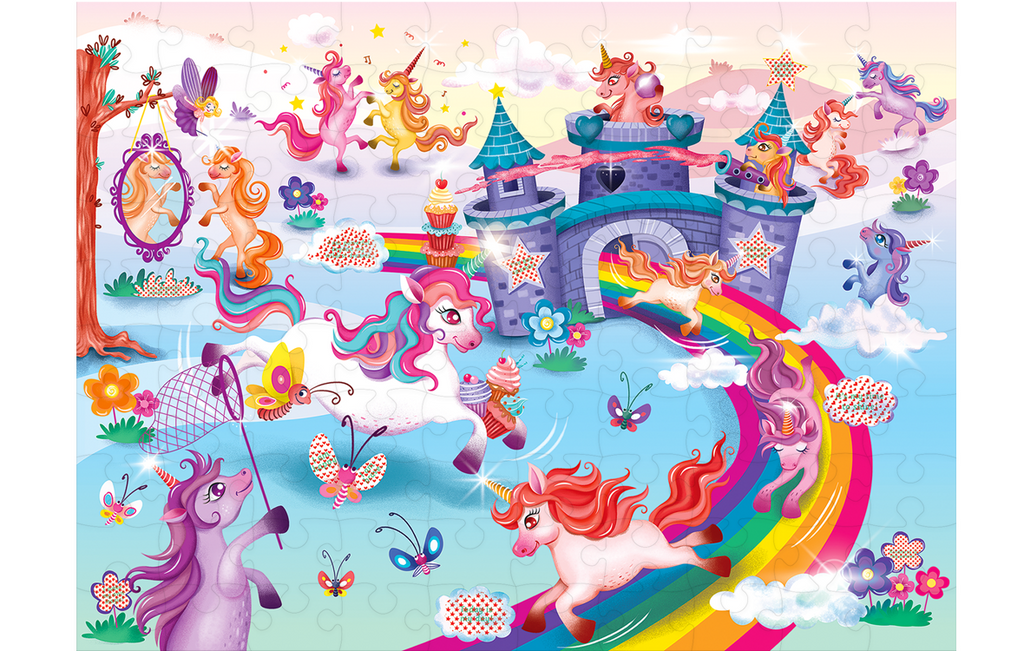 PUZZLE MAGIC - SECRETELE UNICORNILOR (100 PIESE) - CHALK AND CHUCKLES (CCPPL088) - Libelula Vesela - Jucarii