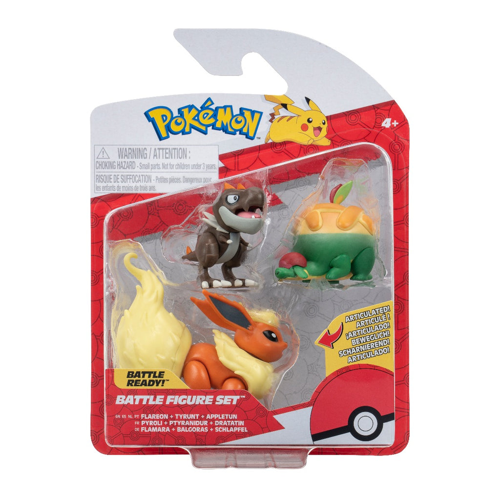POKEMON - SET 3 FIGURINE DE ACTIUNE, APPLTUN, TYRUNT, FLAREON, 3 BUC - JAZWARES (PKW3047) - Libelula Vesela - Jucarii