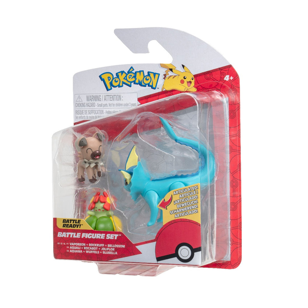 POKEMON - SET 3 FIGURINE DE ACTIUNE, ROCKRUFF, BELLOSSOM, VAPOREON, 3 BUC - JAZWARES (PKW3048) - Libelula Vesela - Jucarii
