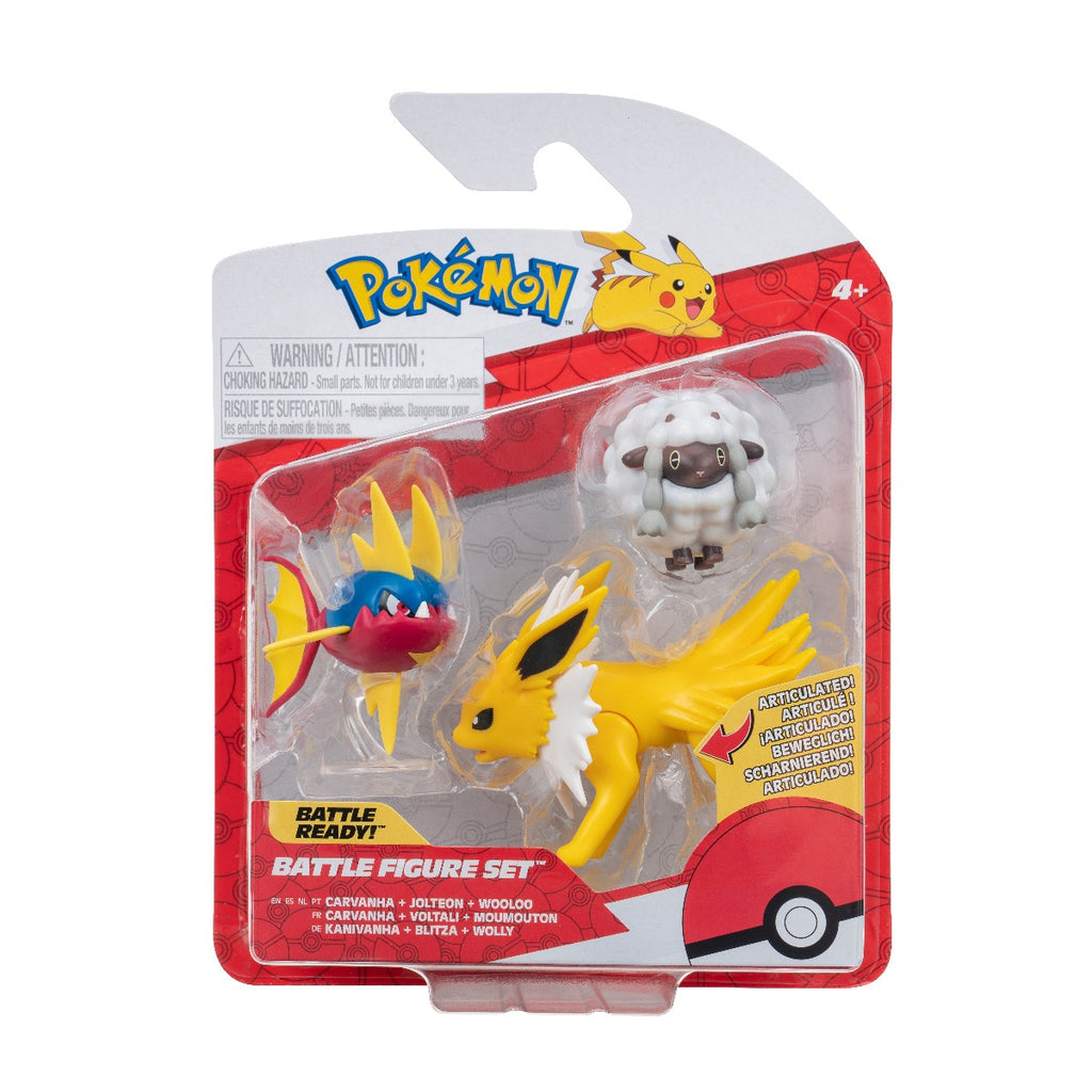 POKEMON - SET 3 FIGURINE DE ACTIUNE, WOOLOO, CARVANHA, JOLTEON, 3 BUC - JAZWARES (PKW3050) - Libelula Vesela - Jucarii