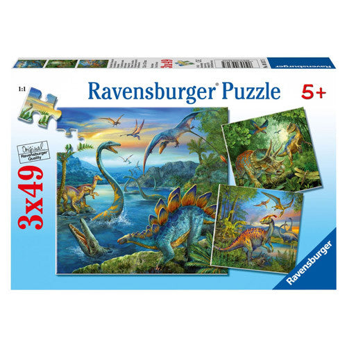 PUZZLE FARMECUL DINOZAURILOR, 3X49 PIESE (RVSPC09317) - Libelula Vesela - Jucarii