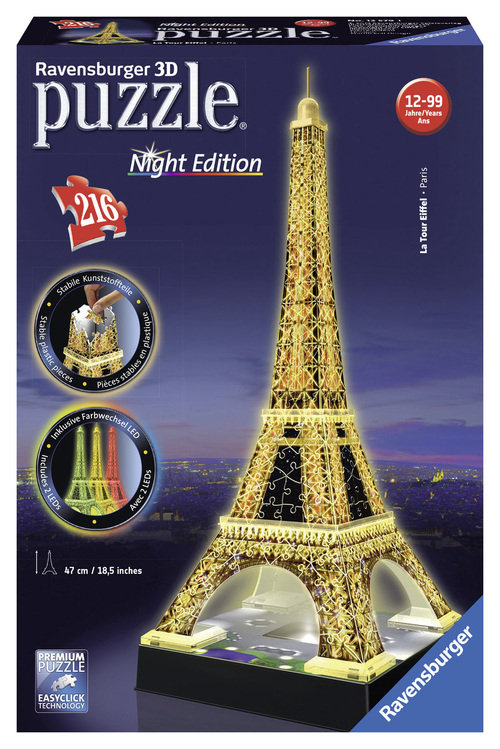 PUZZLE 3D TURNUL EIFFEL NOAPTEA, 216 PIESE (RVS3D12579) - Libelula Vesela - Jucarii