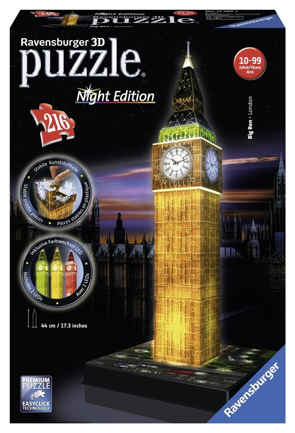 PUZZLE 3D BIG BEN, EDITIE LUMINOASA, 216 PIESE (RVS3D12588) - Libelula Vesela - Jucarii