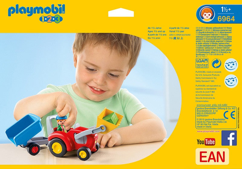 TRACTOR CU REMORCA - PLAYMOBIL 1.2.3 (PM6964) - Libelula Vesela - Jucarii