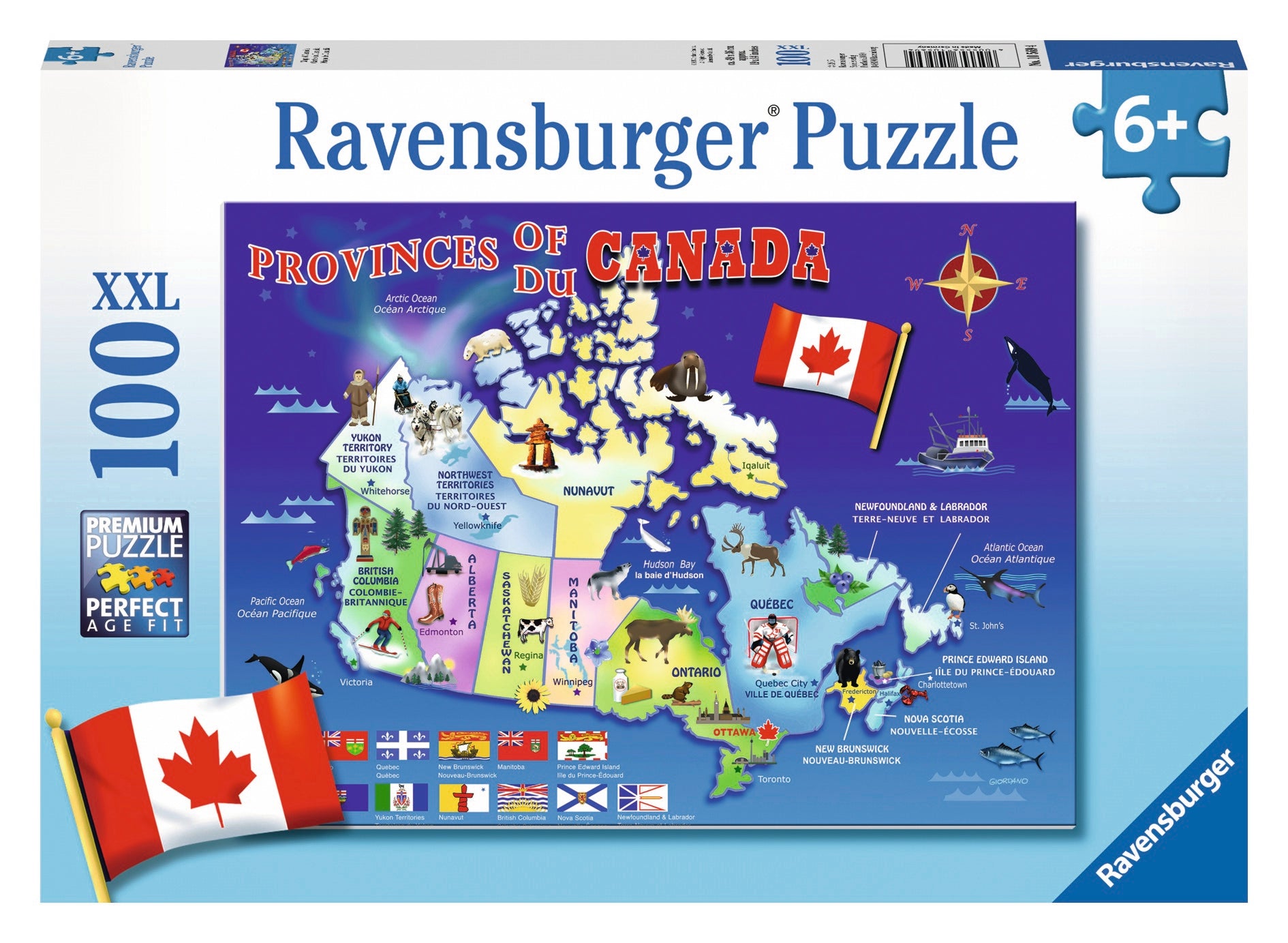 PUZZLE HARTA CANADEI, 100 PIESE - RAVENSBURGER (RVSPC10569) - Libelula Vesela - Jucarii