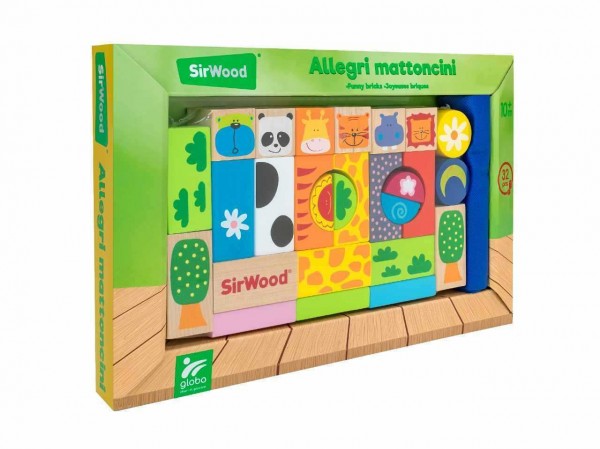 SET 32 CUBURI DIN LEMN CU SACULET DEPOZITARE - GLOBO LEGNOLAND (GL40792) - Libelula Vesela - Jucarii