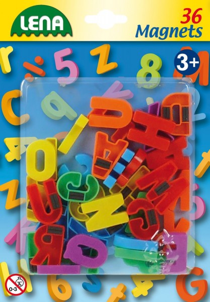 SET LITERE MARI MAGNETICE MULTICOLORE 36 PIESE 3 CM LUNGIME - LENA (LE65745) - Libelula Vesela - Jucarii