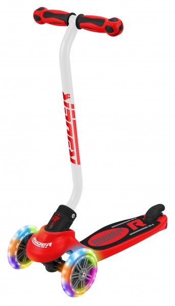 TROTINETA PENTRU COPII, CU 3 ROTI DIN SILICON ROSU CU NEGRU, RYDER NEO LED - SAICA (SA3404K) - Libelula Vesela - Jucarii